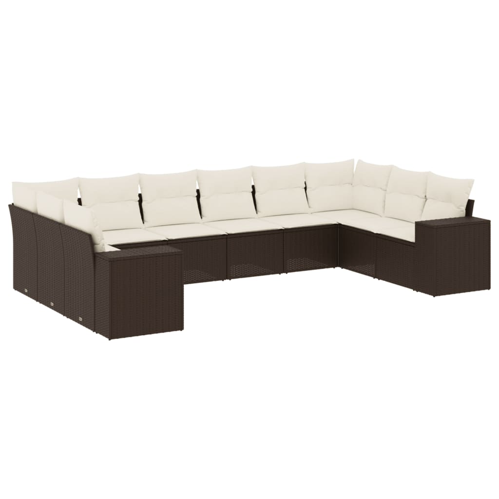 10-delige Loungeset met kussens poly rattan bruin is nu te koop bij PeponiXL, paradijselijk wonen!