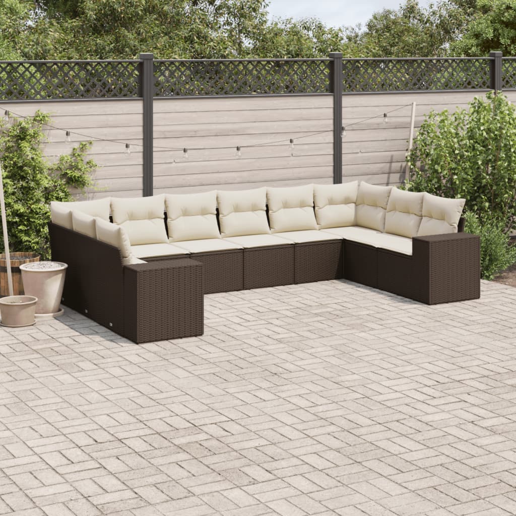 10-delige Loungeset met kussens poly rattan bruin is nu te koop bij PeponiXL, paradijselijk wonen!