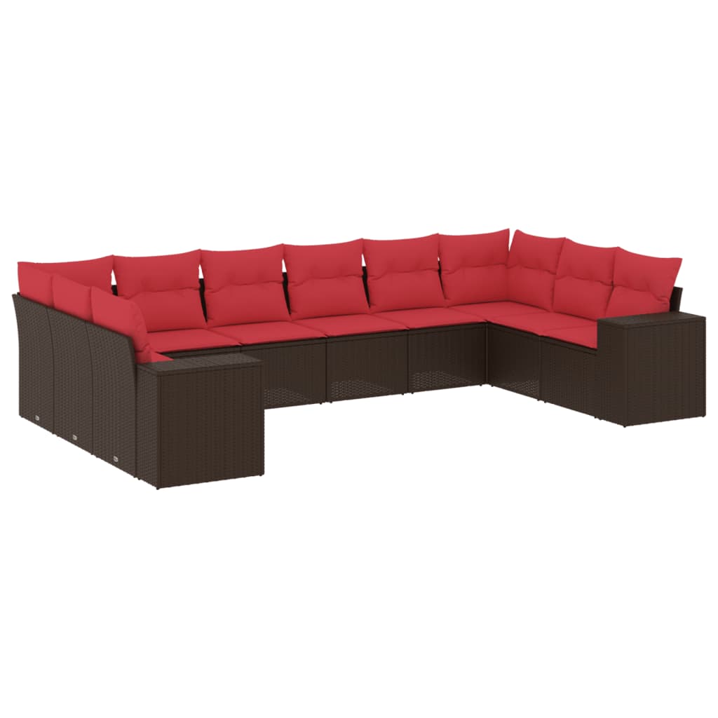 10-delige tuinbankset met kussens, bruin polyrotan is nu te koop bij PeponiXL, paradijselijk wonen!