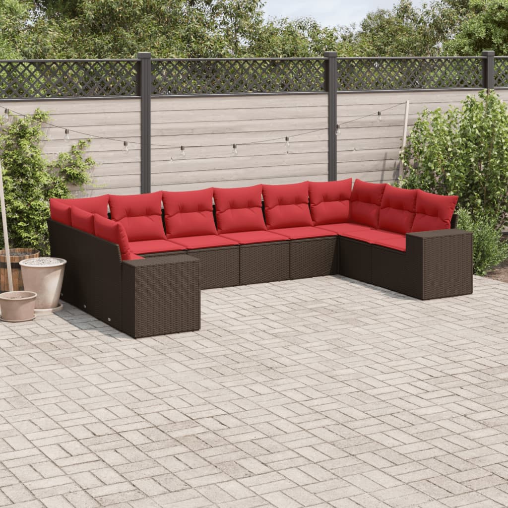 10-delige tuinbankset met kussens, bruin polyrotan is nu te koop bij PeponiXL, paradijselijk wonen!