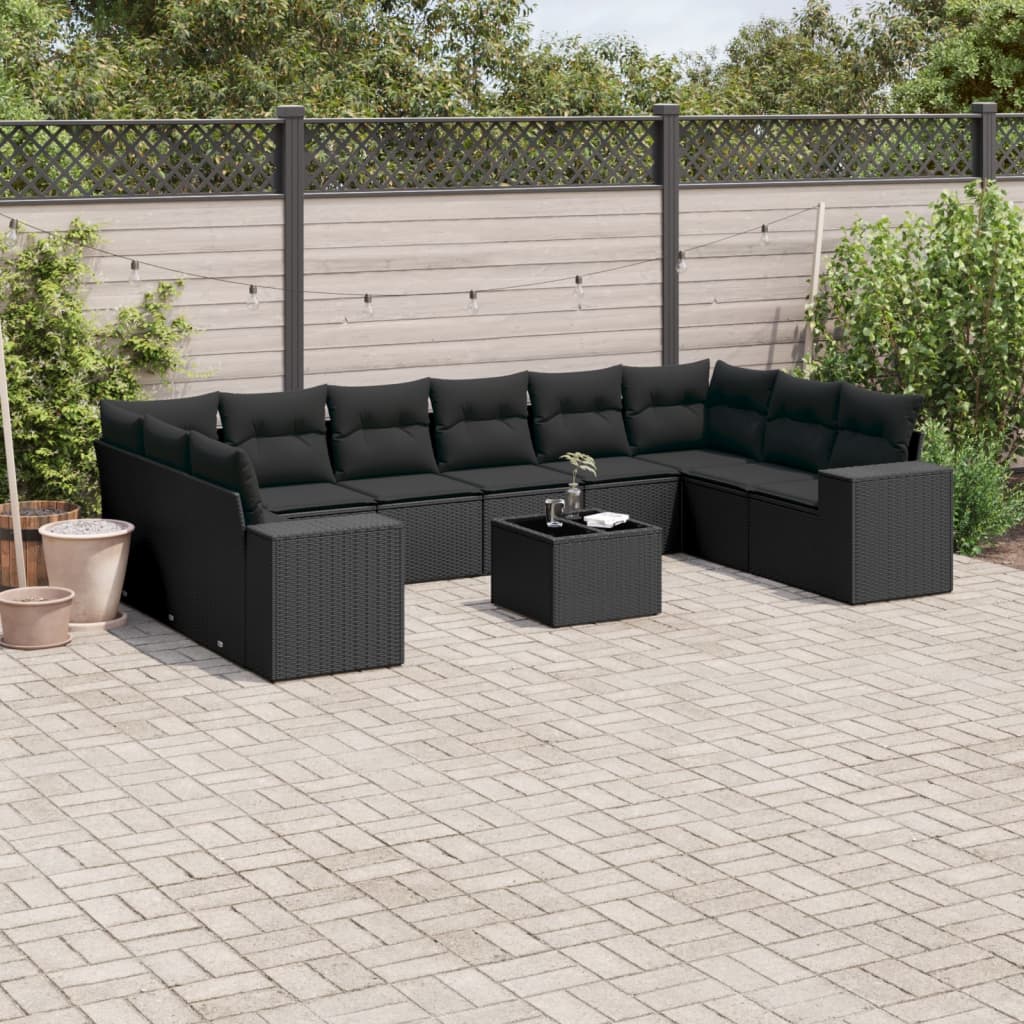 11-delige Loungeset met kussens poly rattan zwart is nu te koop bij PeponiXL, paradijselijk wonen!