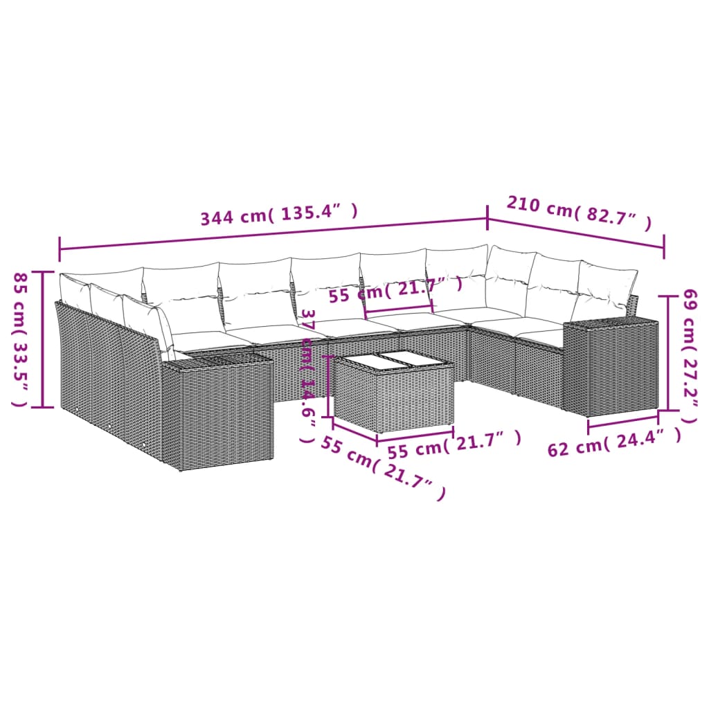 11-delige Loungeset met kussens poly rattan zwart is nu te koop bij PeponiXL, paradijselijk wonen!