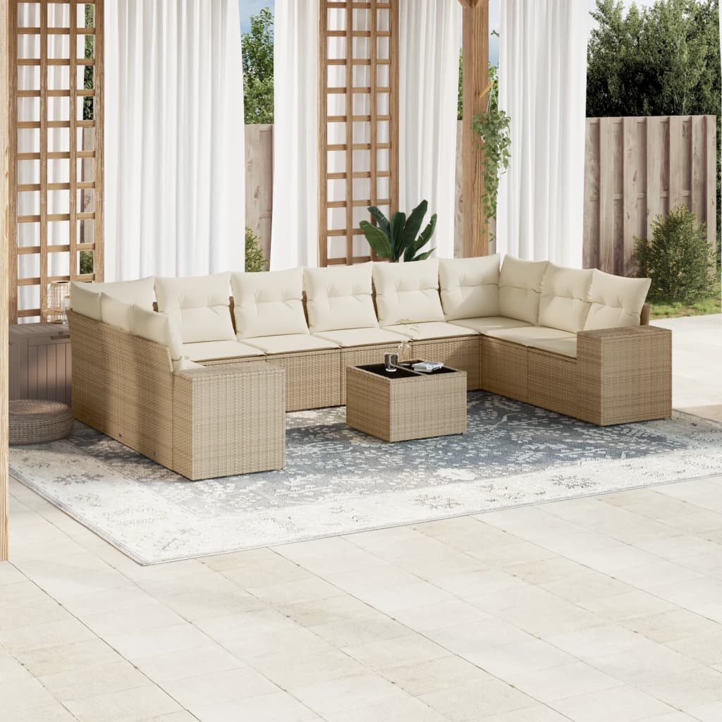 11-delige Tuinset met kussens poly rattan beige is nu te koop bij PeponiXL, paradijselijk wonen!