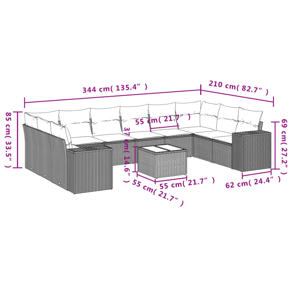 11-delige Loungeset met kussens poly rattan grijs is nu te koop bij PeponiXL, paradijselijk wonen!