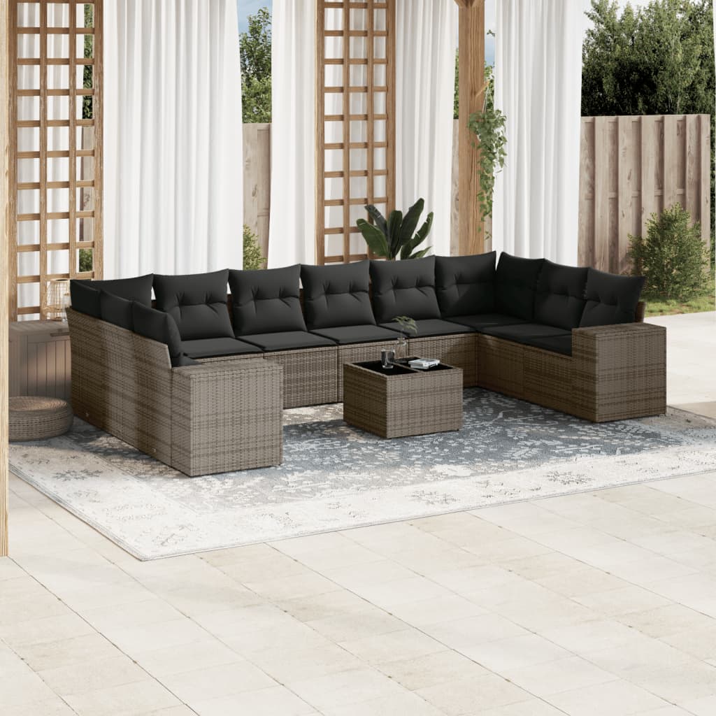 11-delige Loungeset met kussens poly rattan grijs is nu te koop bij PeponiXL, paradijselijk wonen!