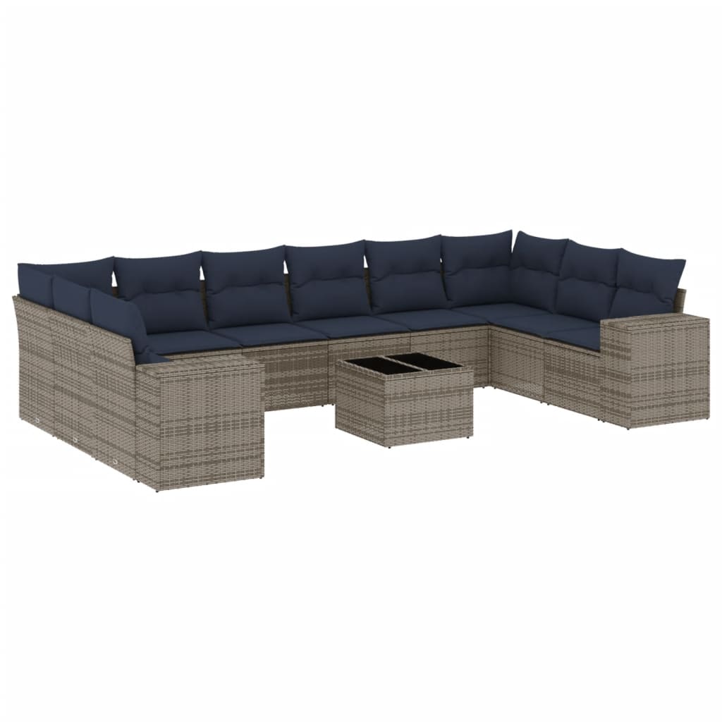 11-delige tuinbankset met kussens, grijs polyrotan is nu te koop bij PeponiXL, paradijselijk wonen!