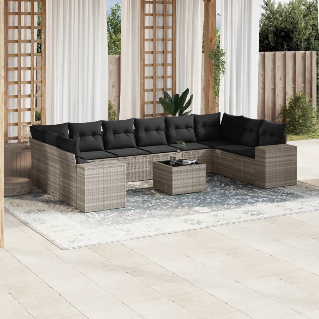 11-delige Loungeset met kussens poly rattan lichtgrijs is nu te koop bij PeponiXL, paradijselijk wonen!