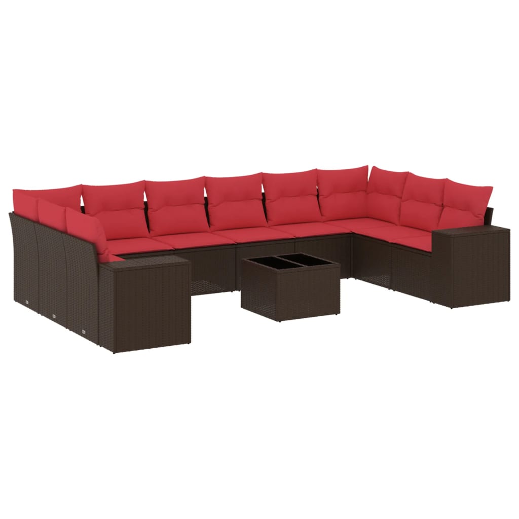 11-delige tuinbankset met kussens, bruin polyrotan is nu te koop bij PeponiXL, paradijselijk wonen!