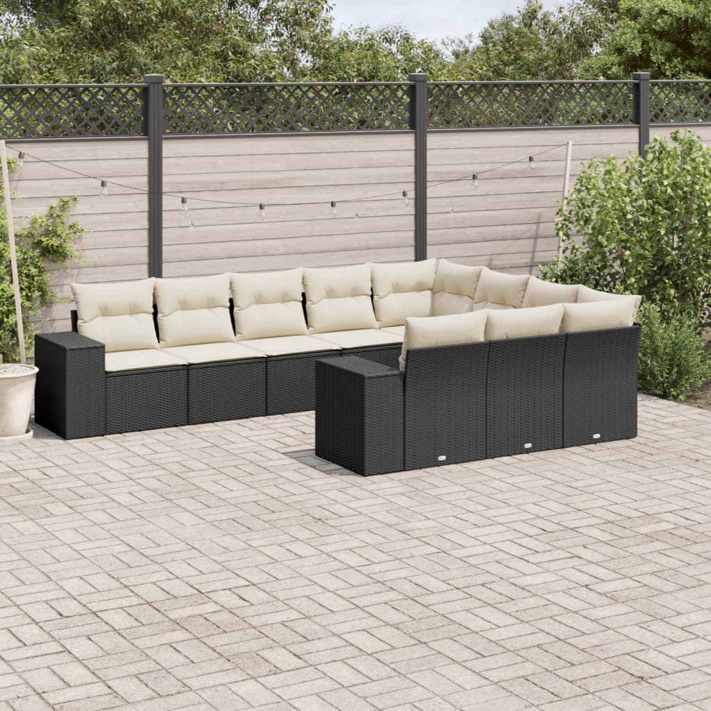 10-delige Loungeset met kussens poly rattan zwart is nu te koop bij PeponiXL, paradijselijk wonen!