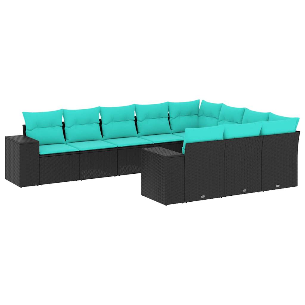 10-delige tuinbankset met kussens van zwart polyrotan is nu te koop bij PeponiXL, paradijselijk wonen!