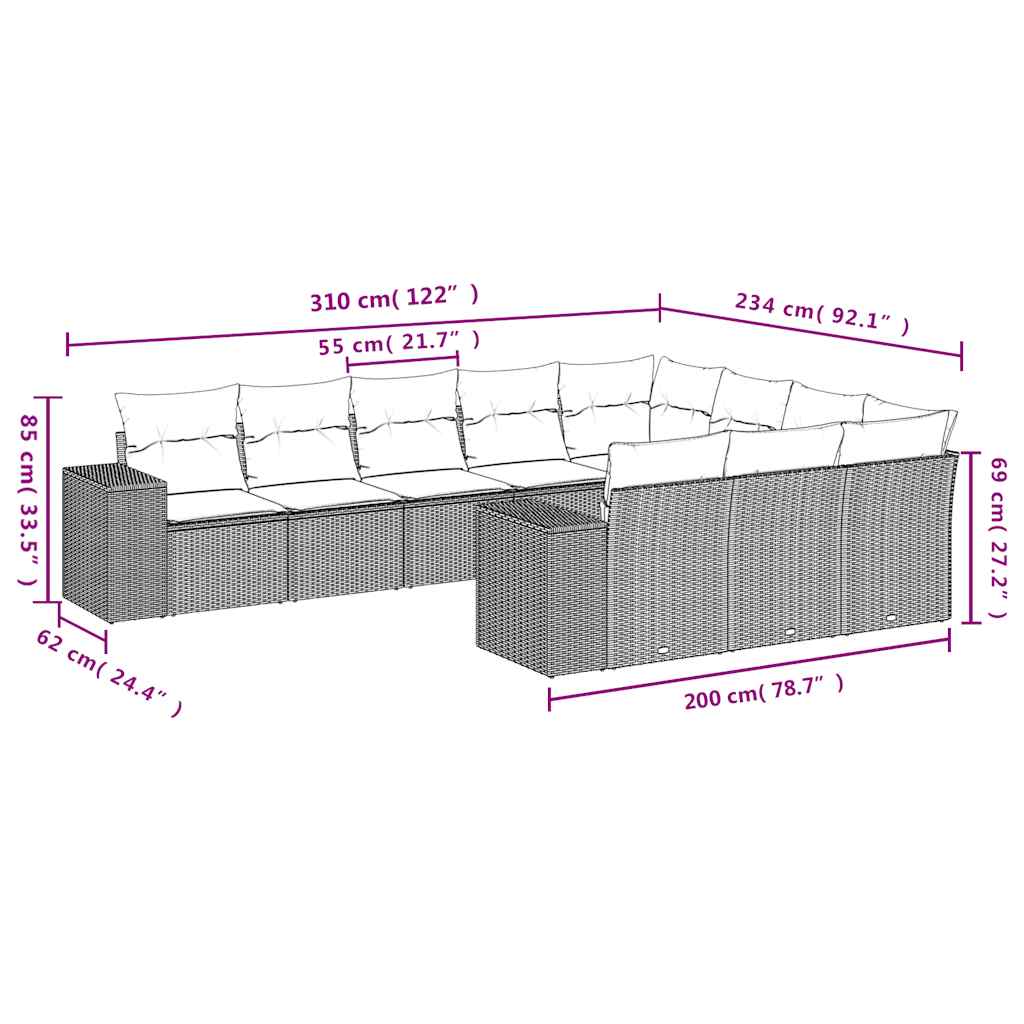 10-delige tuinbankset met kussens van zwart polyrotan is nu te koop bij PeponiXL, paradijselijk wonen!