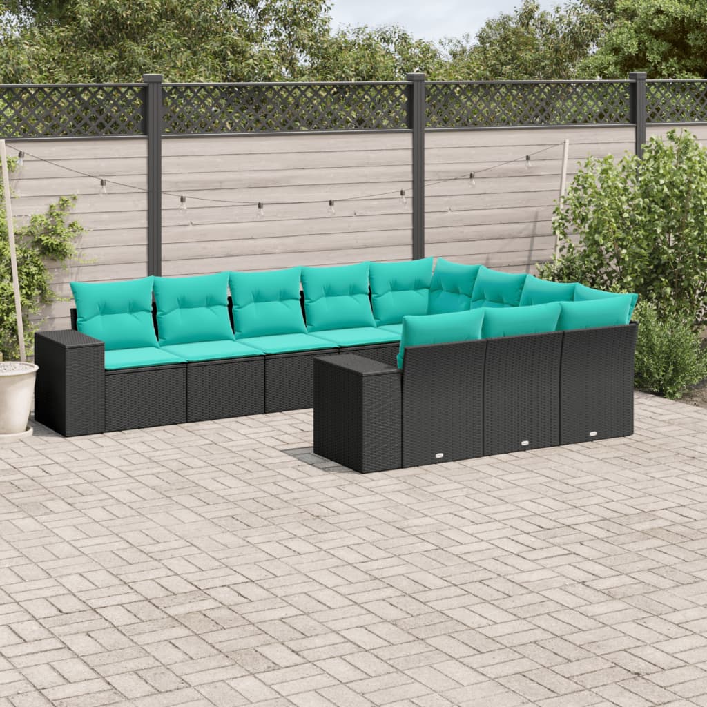 10-delige tuinbankset met kussens van zwart polyrotan is nu te koop bij PeponiXL, paradijselijk wonen!