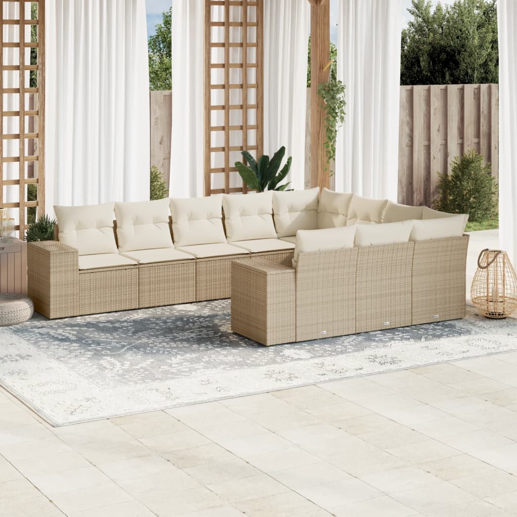 10-delige Loungeset met kussens poly rattan beige is nu te koop bij PeponiXL, paradijselijk wonen!