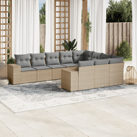 10-delige Loungeset met kussens poly rattan beige is nu te koop bij PeponiXL, paradijselijk wonen!