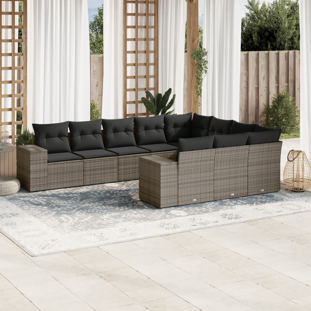 10-delige Loungeset met kussens poly rattan grijs is nu te koop bij PeponiXL, paradijselijk wonen!