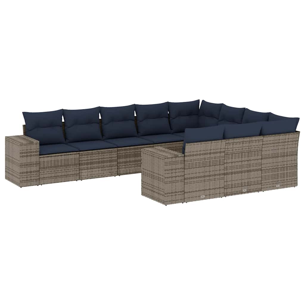 10-delige tuinbankset met kussens, grijs polyrotan is nu te koop bij PeponiXL, paradijselijk wonen!