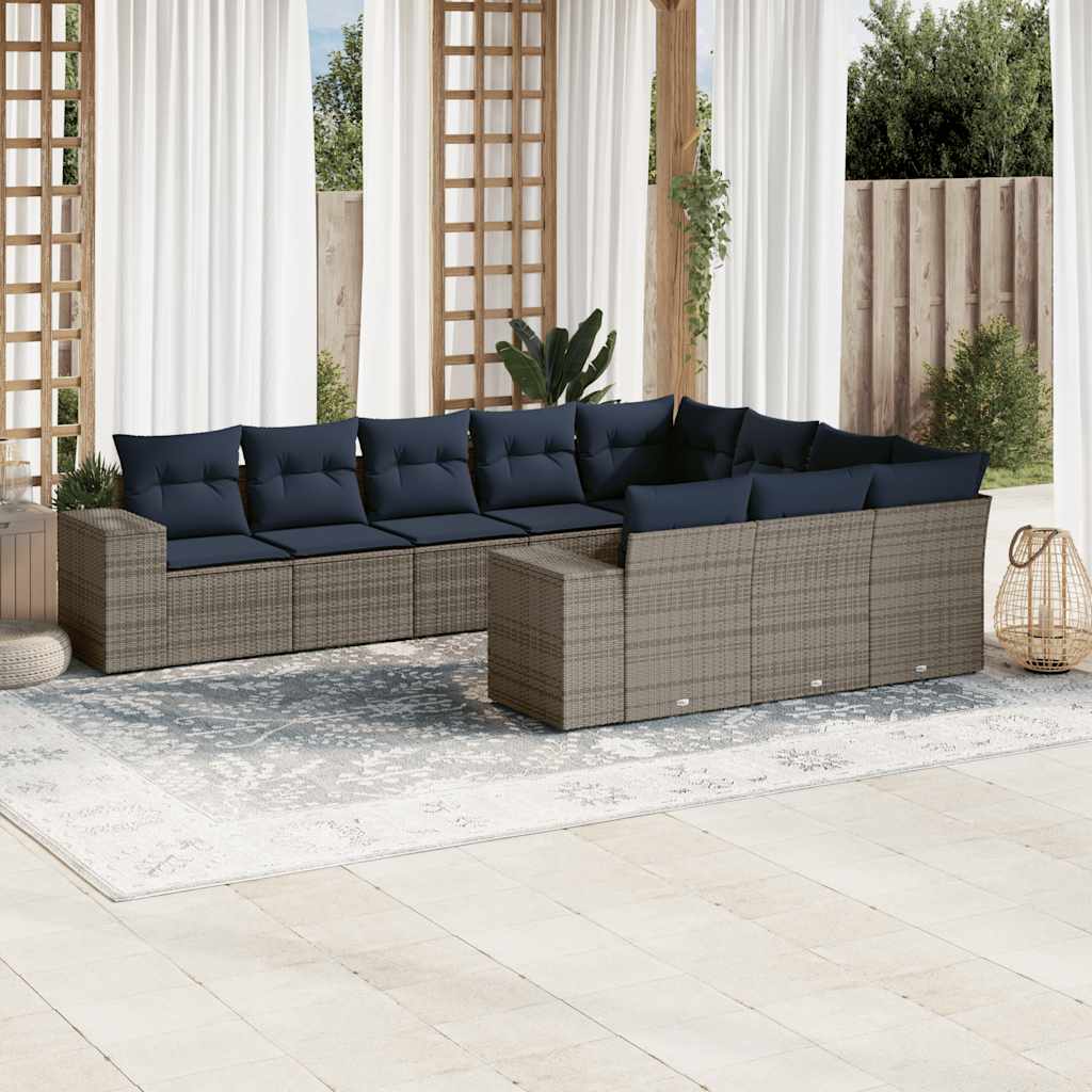 10-delige tuinbankset met kussens, grijs polyrotan is nu te koop bij PeponiXL, paradijselijk wonen!