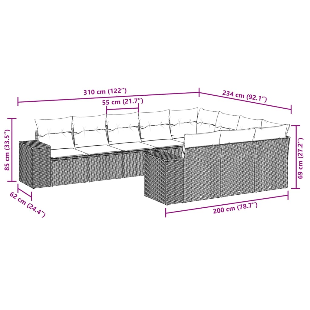 10-delige Loungeset met kussens poly rattan lichtgrijs is nu te koop bij PeponiXL, paradijselijk wonen!