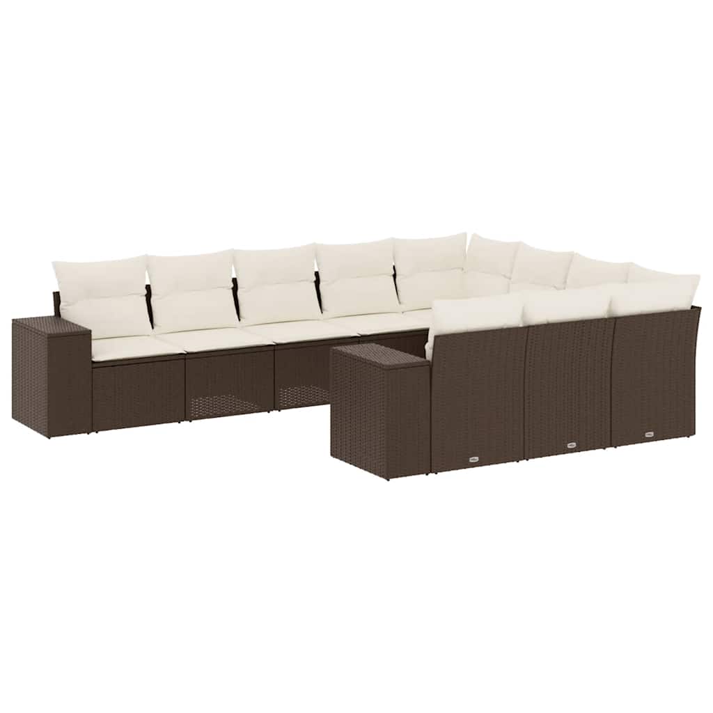 10-delige Loungeset met kussens poly rattan bruin is nu te koop bij PeponiXL, paradijselijk wonen!