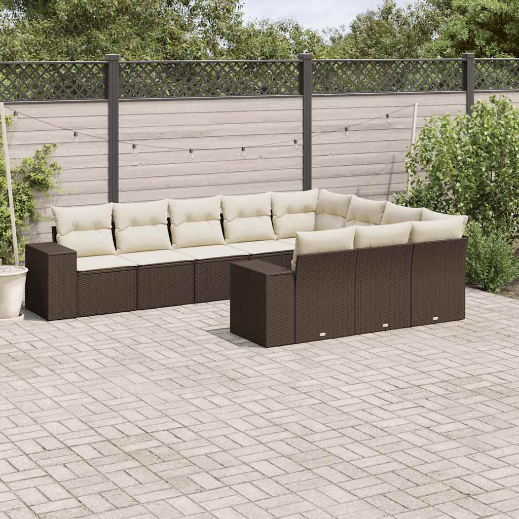 10-delige Loungeset met kussens poly rattan bruin is nu te koop bij PeponiXL, paradijselijk wonen!