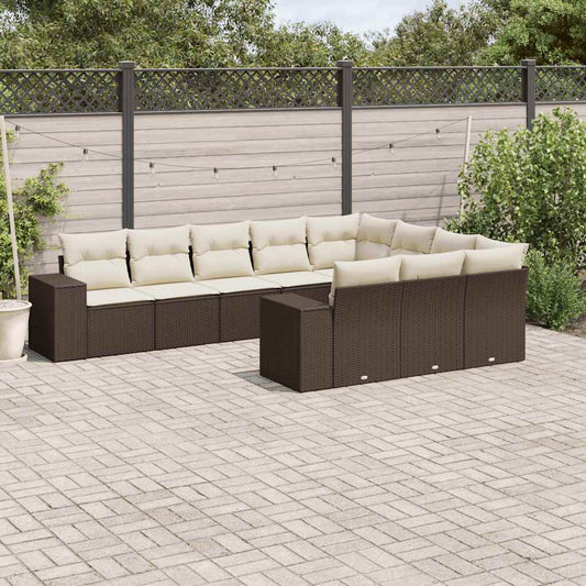 10-delige Loungeset met kussens poly rattan bruin is nu te koop bij PeponiXL, paradijselijk wonen!