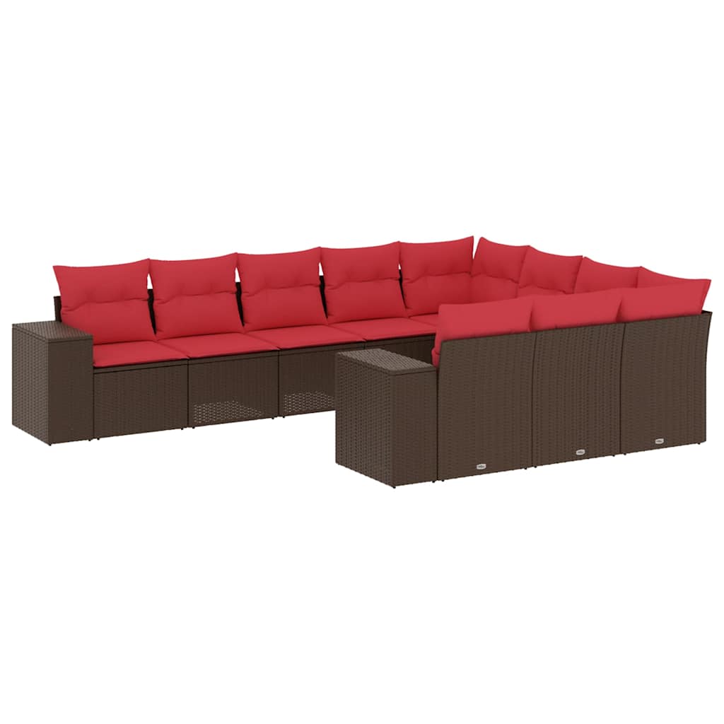10-delige tuinbankset met kussens, bruin polyrotan is nu te koop bij PeponiXL, paradijselijk wonen!
