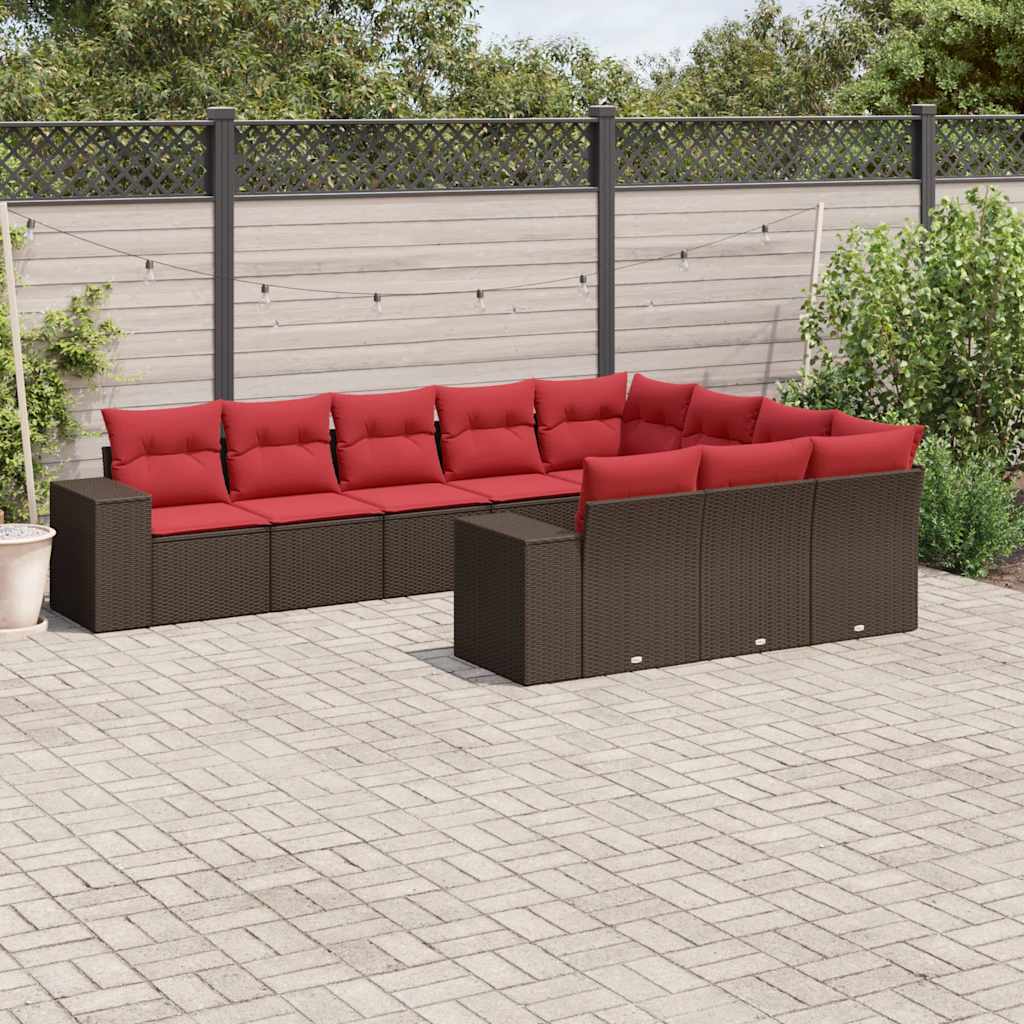 10-delige tuinbankset met kussens, bruin polyrotan is nu te koop bij PeponiXL, paradijselijk wonen!
