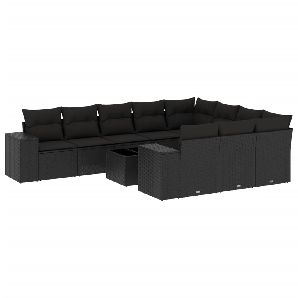 11-delige Loungeset met kussens poly rattan zwart is nu te koop bij PeponiXL, paradijselijk wonen!