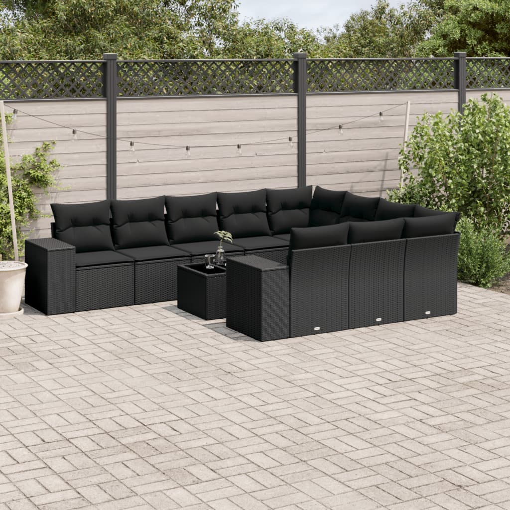 11-delige Loungeset met kussens poly rattan zwart is nu te koop bij PeponiXL, paradijselijk wonen!