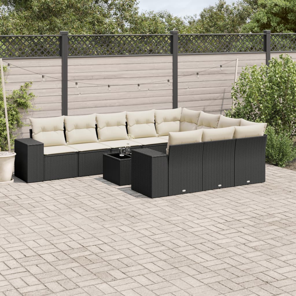 11-delige Loungeset met kussens poly rattan zwart is nu te koop bij PeponiXL, paradijselijk wonen!