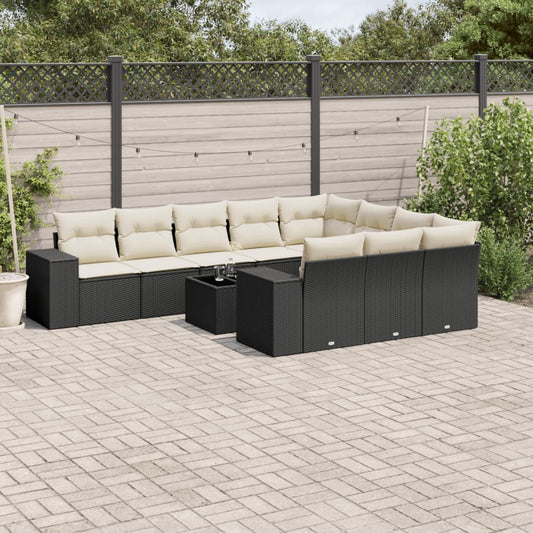 11-delige Loungeset met kussens poly rattan zwart is nu te koop bij PeponiXL, paradijselijk wonen!