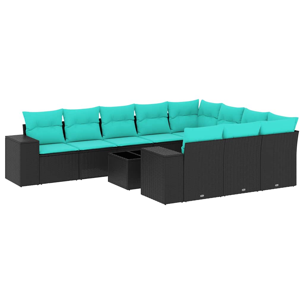 11-delige tuinbankset met kussens, zwart polyrotan is nu te koop bij PeponiXL, paradijselijk wonen!