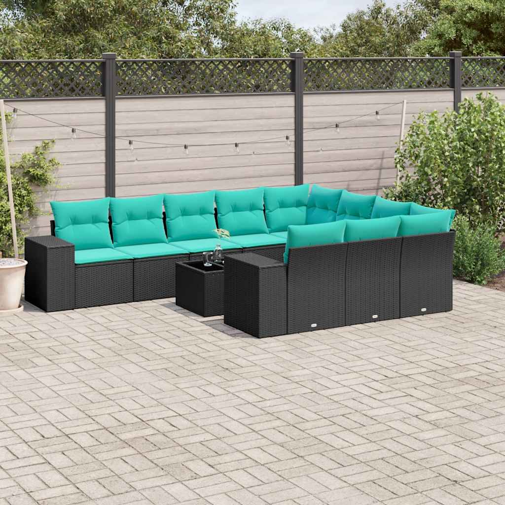 11-delige tuinbankset met kussens, zwart polyrotan is nu te koop bij PeponiXL, paradijselijk wonen!