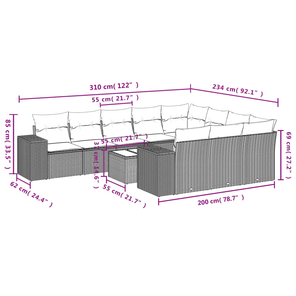 11-delige Tuinset met kussens poly rattan beige is nu te koop bij PeponiXL, paradijselijk wonen!