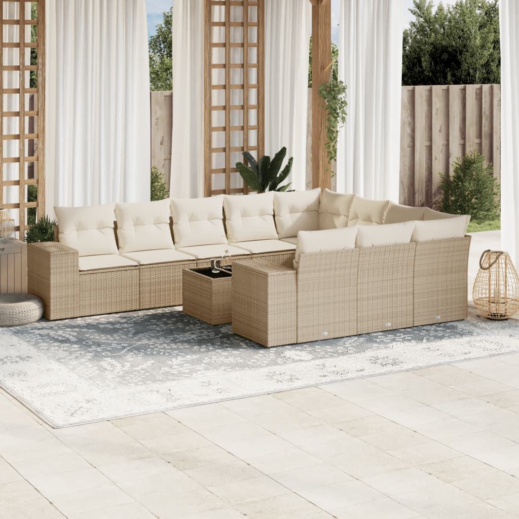11-delige Tuinset met kussens poly rattan beige is nu te koop bij PeponiXL, paradijselijk wonen!