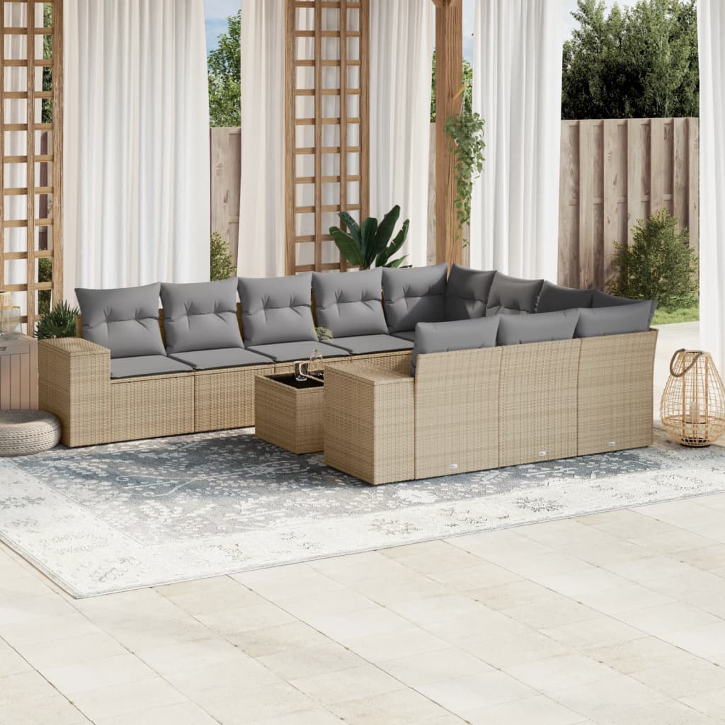 11-delige Tuinset met kussens poly rattan beige is nu te koop bij PeponiXL, paradijselijk wonen!