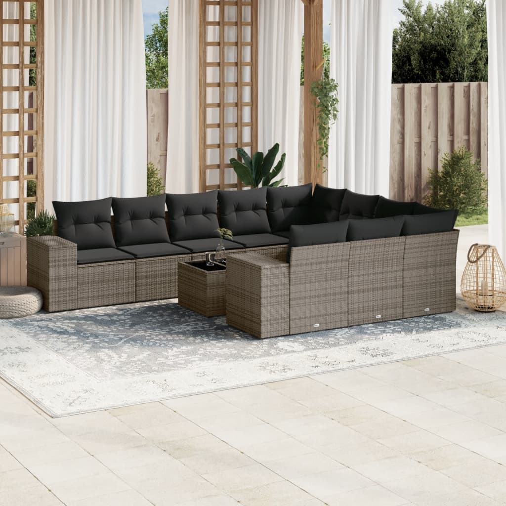 11-delige Loungeset met kussens poly rattan grijs is nu te koop bij PeponiXL, paradijselijk wonen!