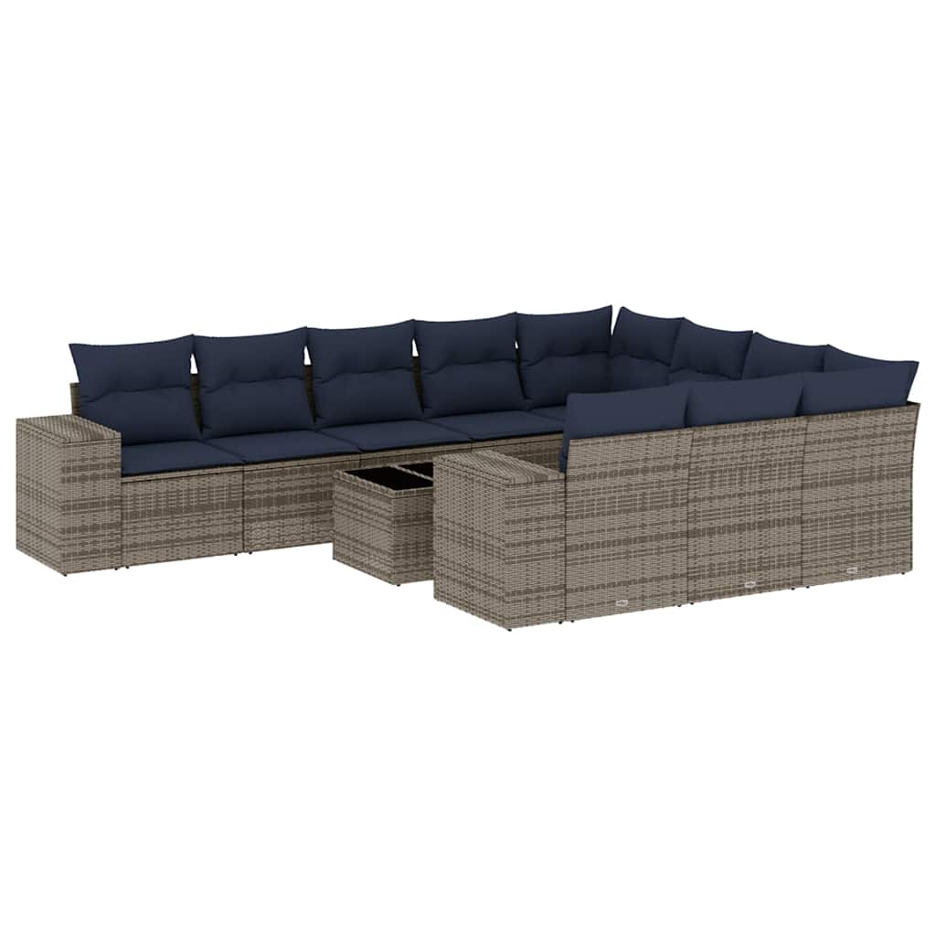 11-delige tuinbankset met kussens, grijs polyrotan is nu te koop bij PeponiXL, paradijselijk wonen!
