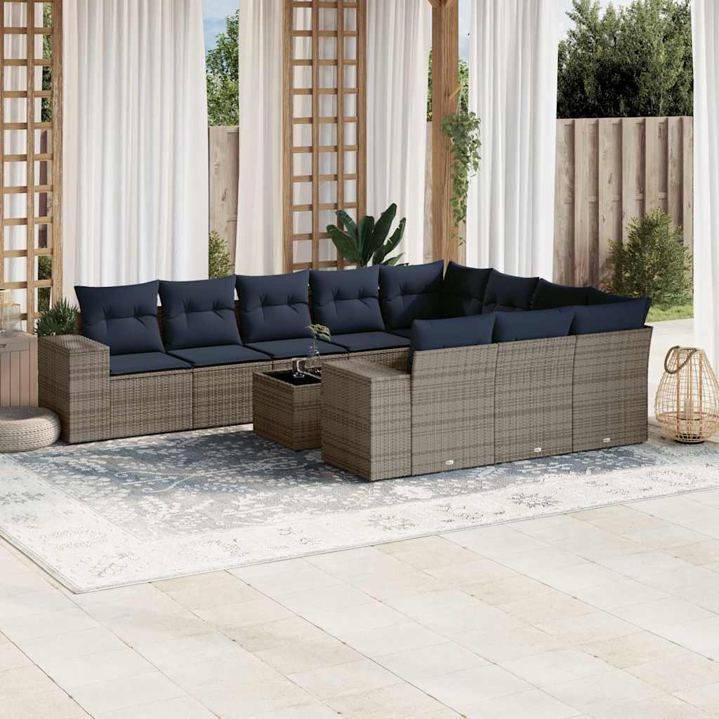 11-delige tuinbankset met kussens, grijs polyrotan is nu te koop bij PeponiXL, paradijselijk wonen!