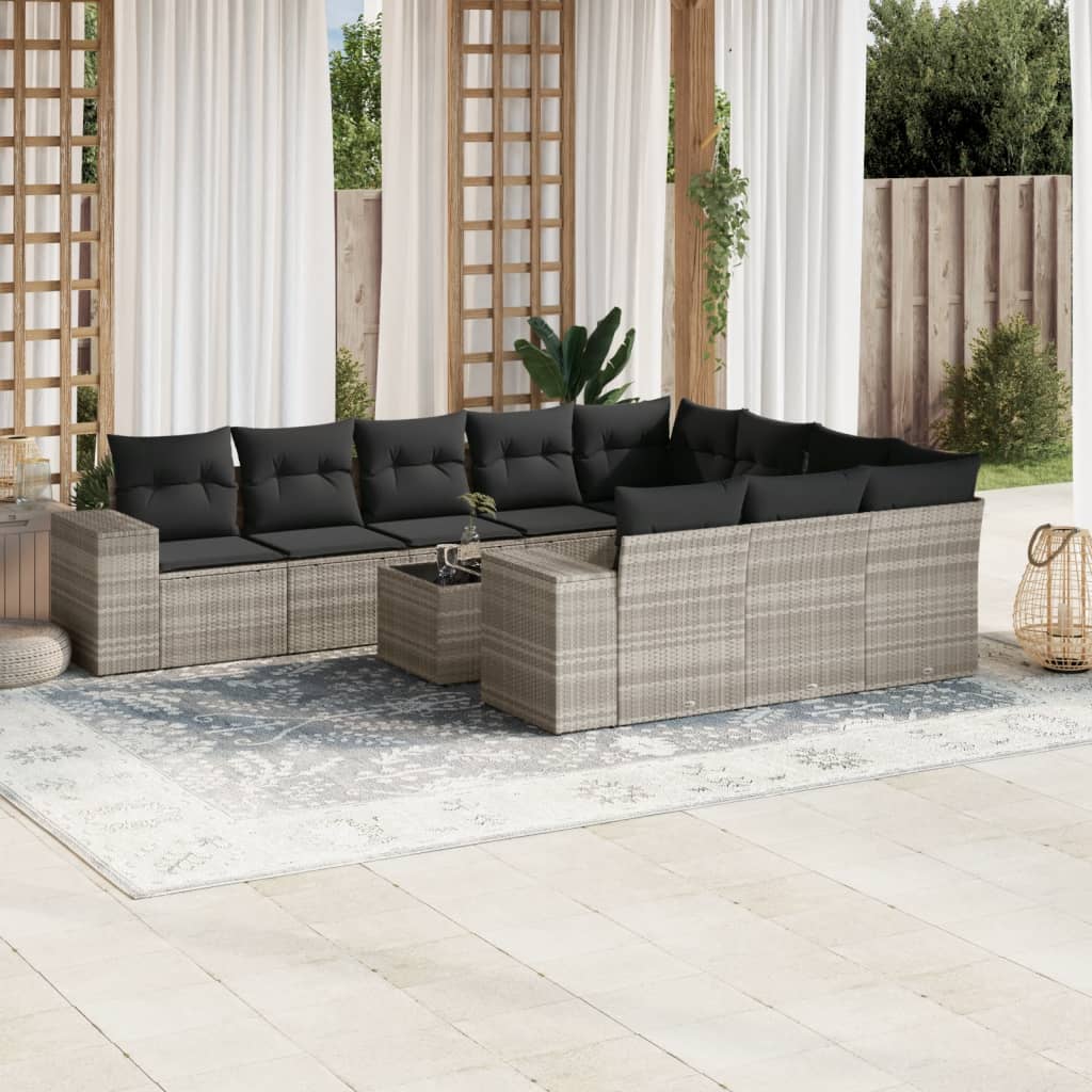 11-delige Loungeset met kussens poly rattan lichtgrijs is nu te koop bij PeponiXL, paradijselijk wonen!