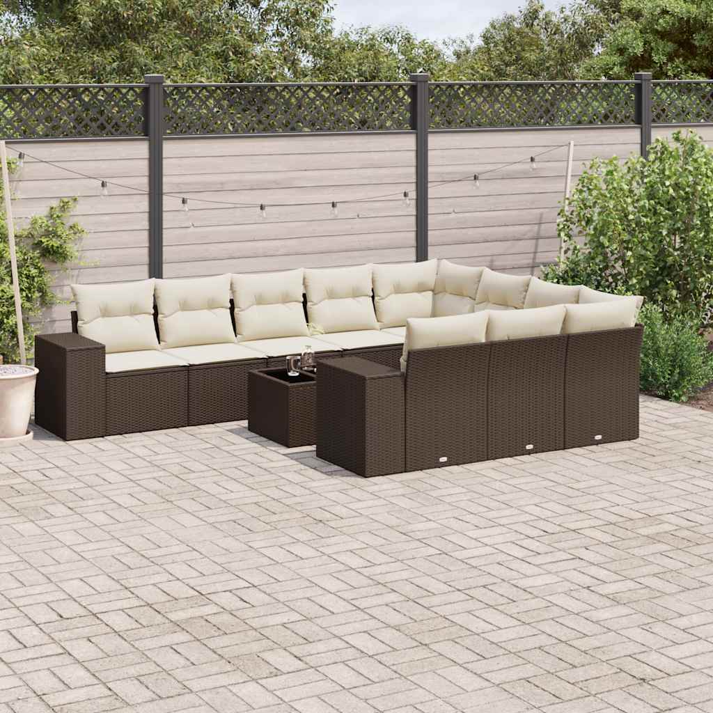 11-delige Loungeset met kussens poly rattan bruin is nu te koop bij PeponiXL, paradijselijk wonen!