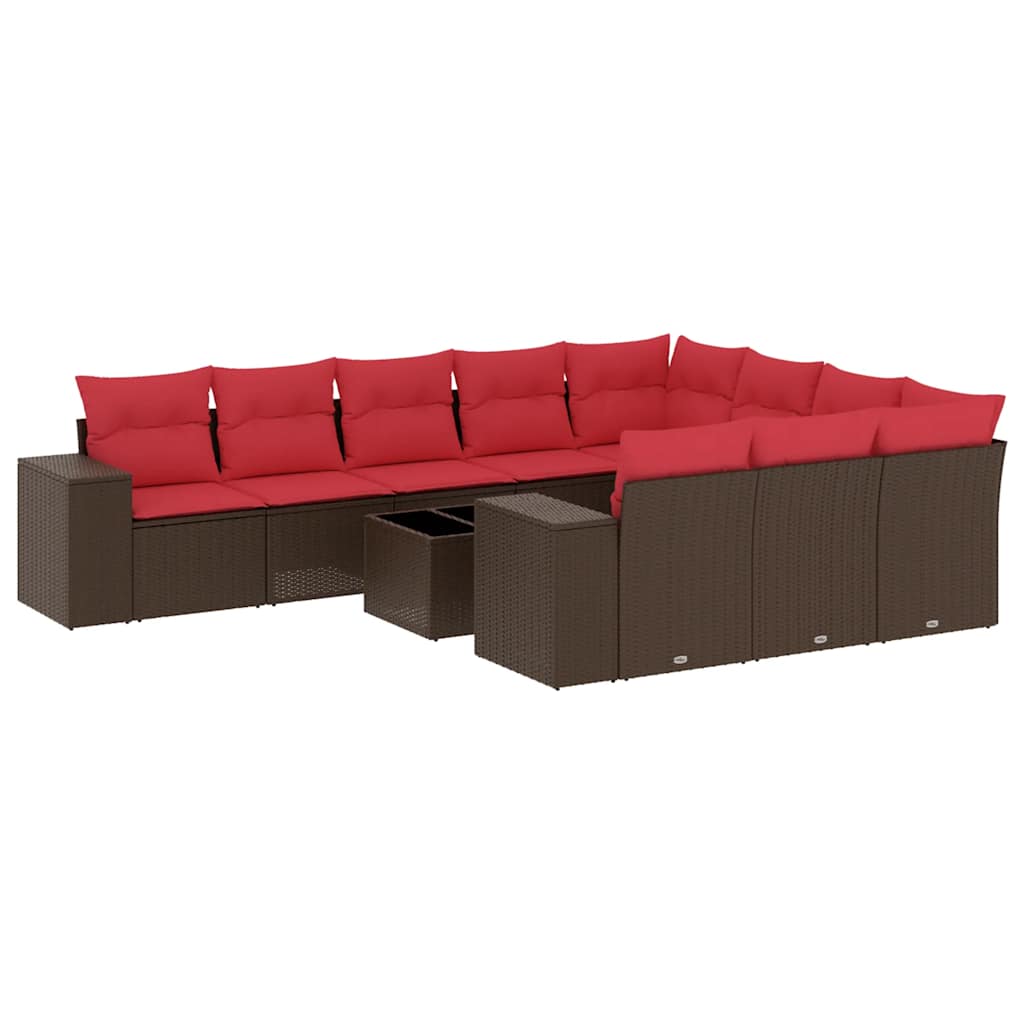 11-delige tuinbankset met kussens, bruin polyrotan is nu te koop bij PeponiXL, paradijselijk wonen!