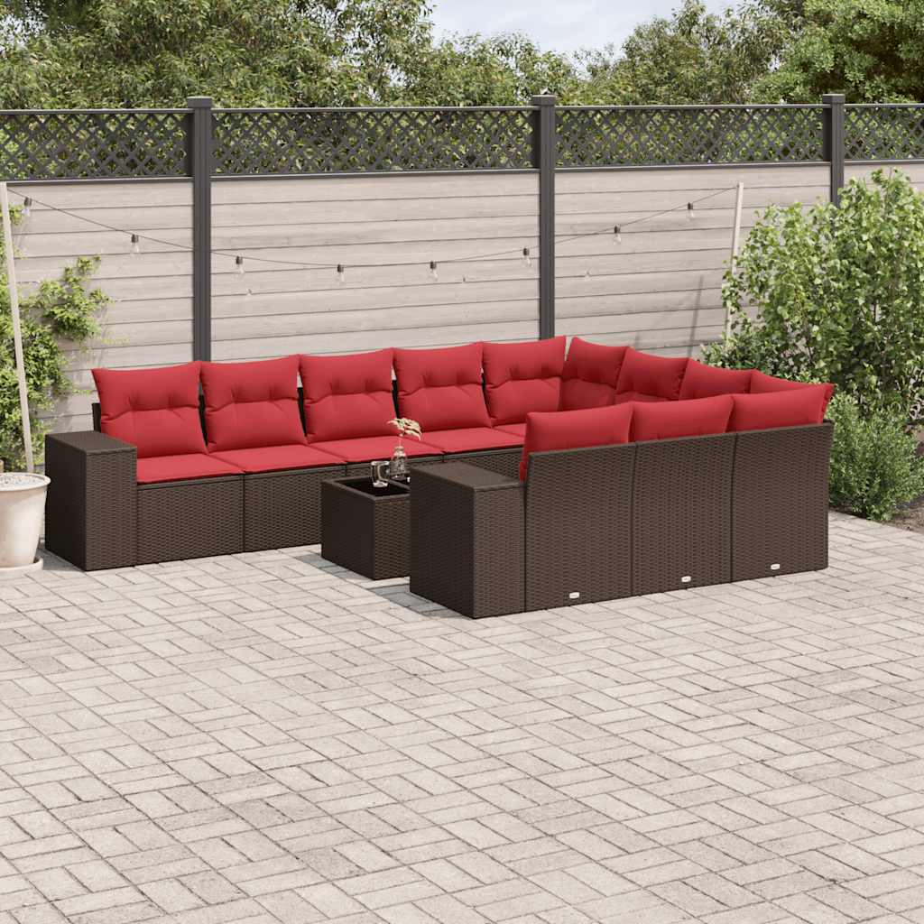 11-delige tuinbankset met kussens, bruin polyrotan is nu te koop bij PeponiXL, paradijselijk wonen!