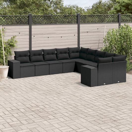 10-delige Loungeset met kussens poly rattan zwart is nu te koop bij PeponiXL, paradijselijk wonen!