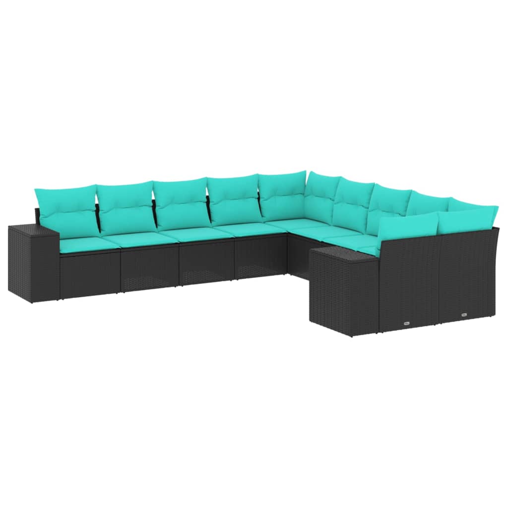 10-delige tuinbankset met kussens van zwart polyrotan is nu te koop bij PeponiXL, paradijselijk wonen!