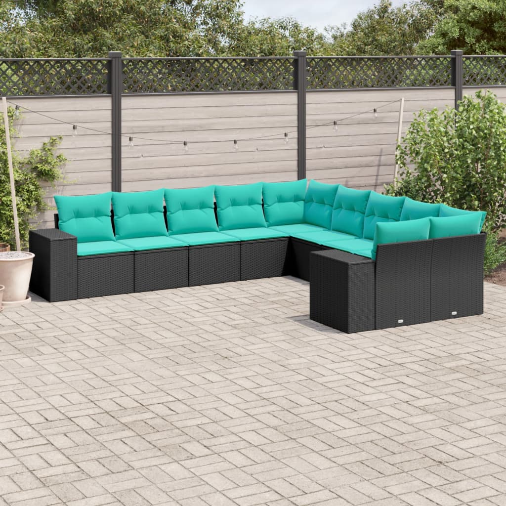 10-delige tuinbankset met kussens van zwart polyrotan is nu te koop bij PeponiXL, paradijselijk wonen!