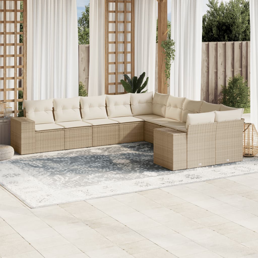 10-delige Loungeset met kussens poly rattan beige is nu te koop bij PeponiXL, paradijselijk wonen!