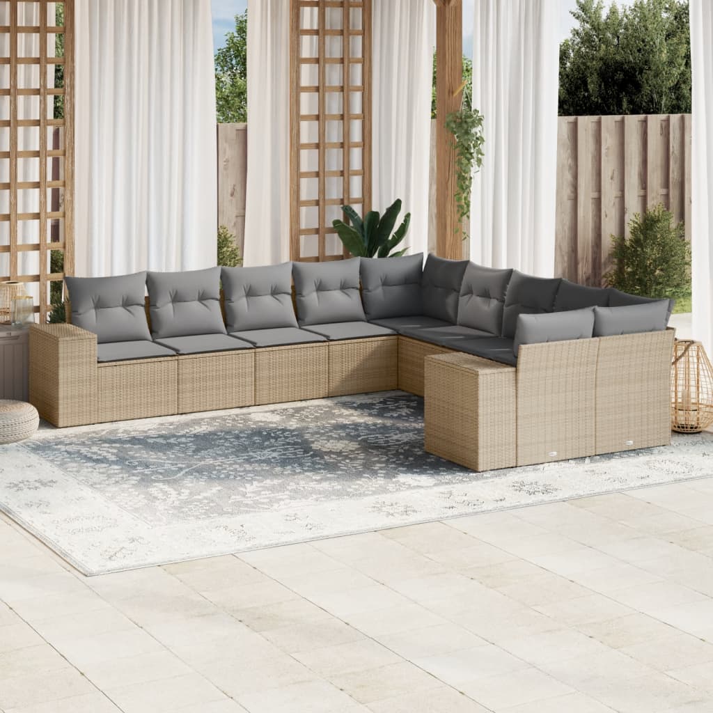 10-delige Loungeset met kussens poly rattan beige is nu te koop bij PeponiXL, paradijselijk wonen!
