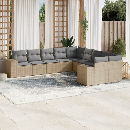 10-delige Loungeset met kussens poly rattan beige is nu te koop bij PeponiXL, paradijselijk wonen!