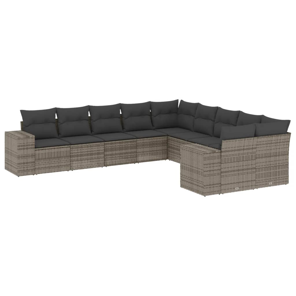 10-delige Loungeset met kussens poly rattan grijs is nu te koop bij PeponiXL, paradijselijk wonen!